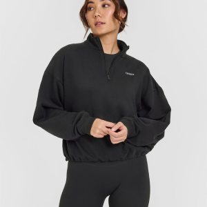 Mid Weight 1/4 Zip Sweatshirt Soft Black