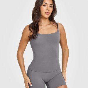 SoftMotion™ Strappy Vest with Built in Bra Shelf Ash Grey
