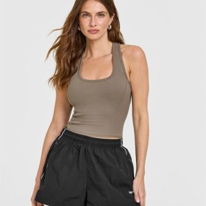 Mellow™ Rib Square Neck Mid Vest with Built in Bra Shelf Moss Brown