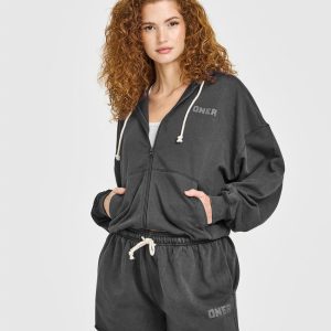 Raw Lounge Oversized Zip Hoodie Washed Black