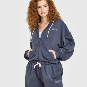 Raw Lounge Oversized Zip Hoodie Washed True Blue