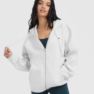 Foundations Zip Through Hoodie Light Grey Marl