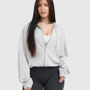 Raw Lounge Oversized Zip Hoodie Light Grey Marl